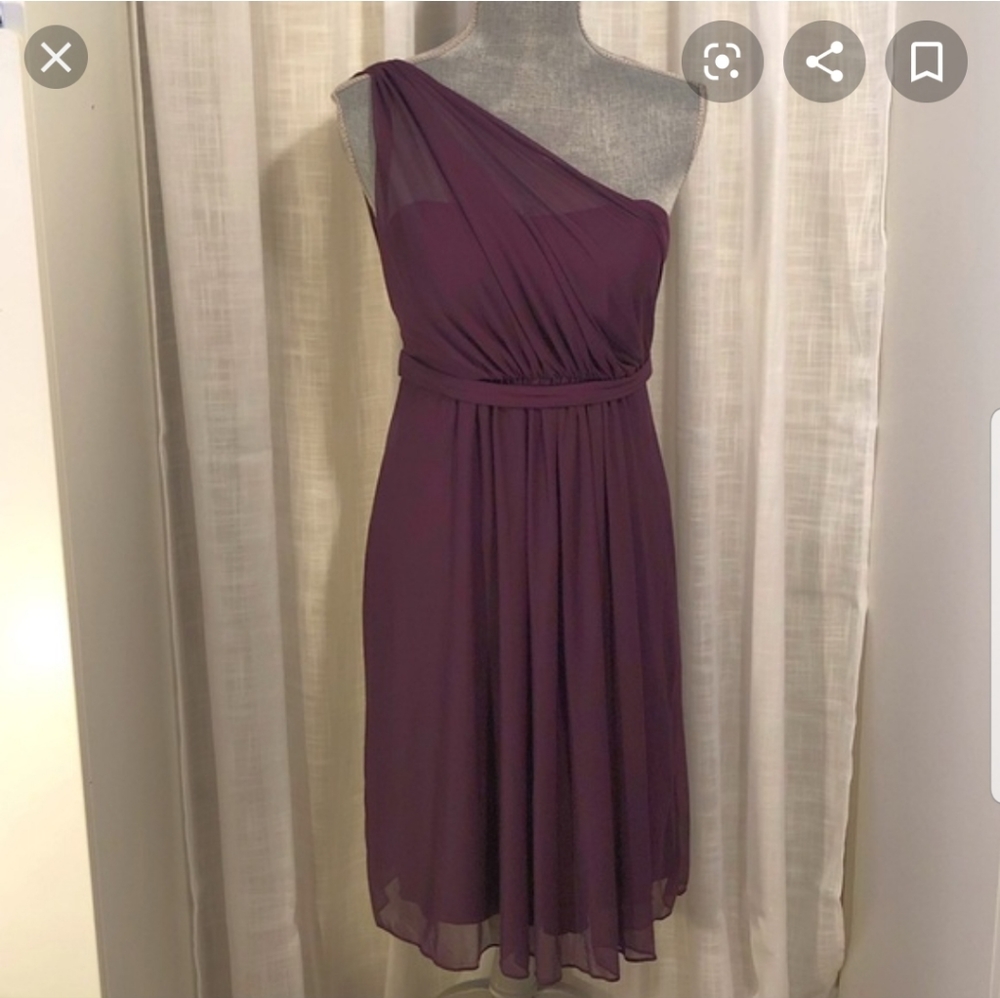 Plum one shoulder mesh bridesmaid dress